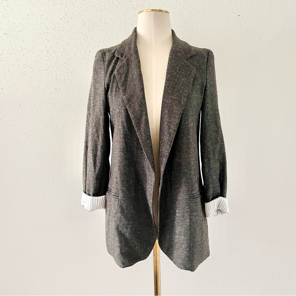 Women’s Size XS 3/4 Roll Up Sleeve Open Blazer Longline Structured Tailored Jrs’